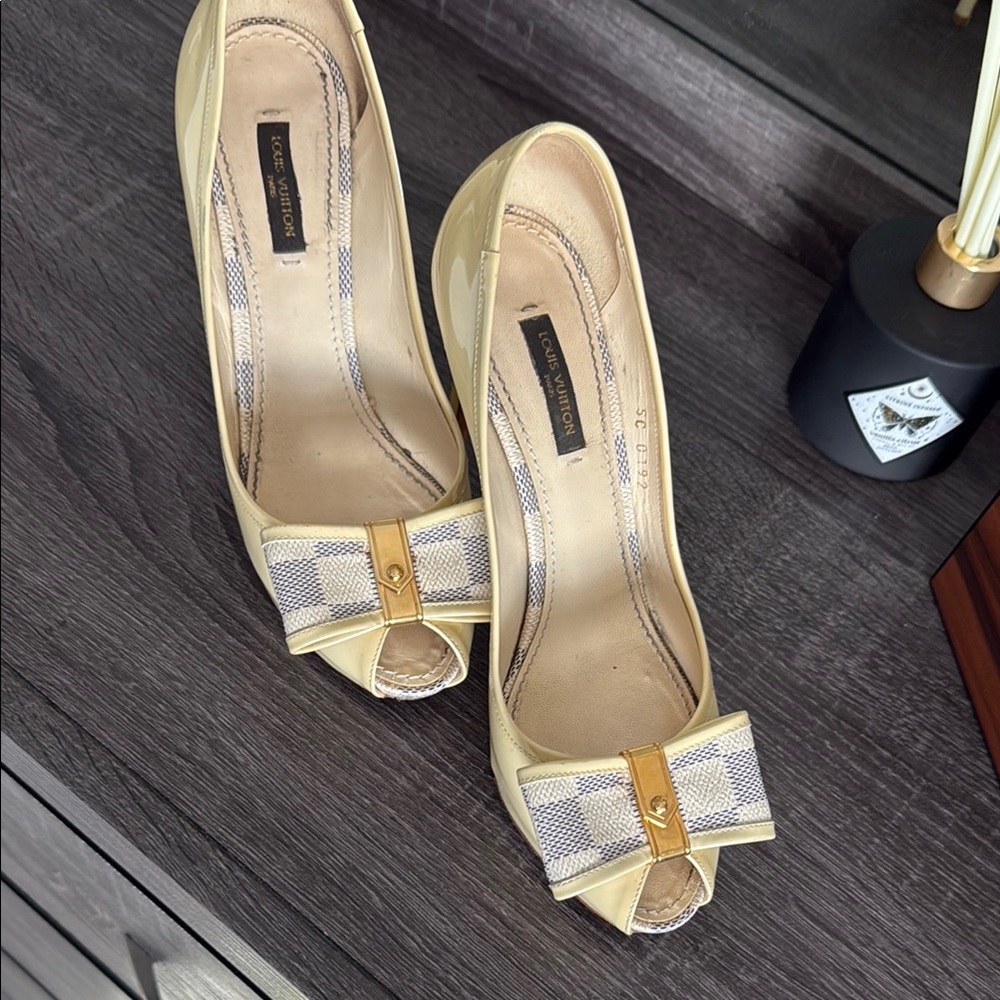 Louies Vuitton  Beige Peep-Toe Women's Shoes